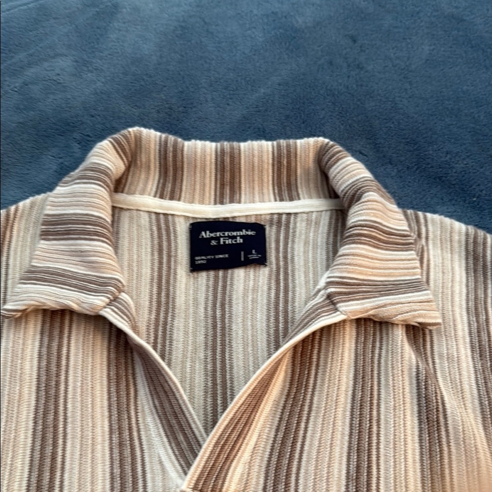 Abercrombie & Fitch Beige Striped Polo